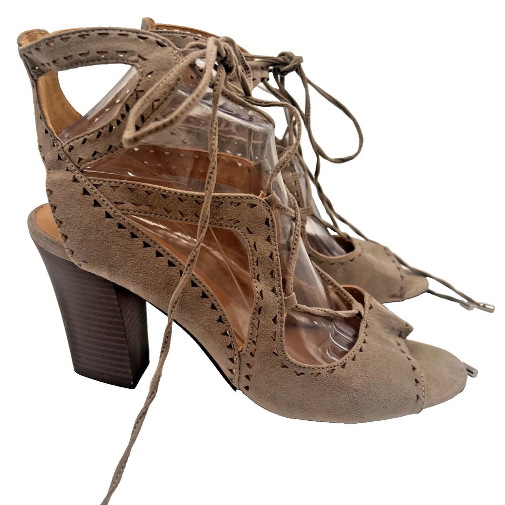 Kaari Blue Womens Hannah Lace Up Sandals Gray Cutout Ultra High Heel 9.5 M New